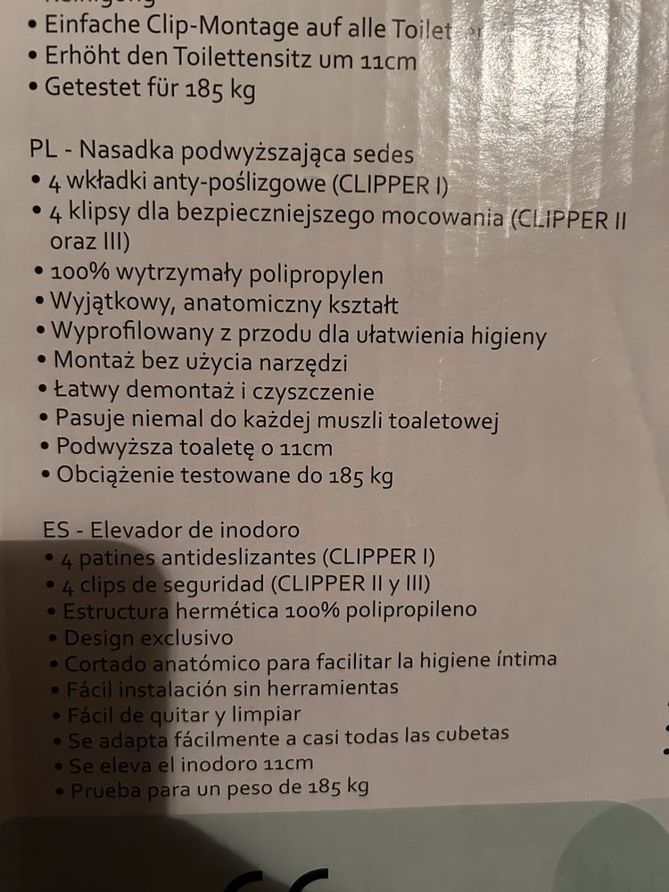 Nasadka toaletowa z klipsami mocującymi CLIPPER II firmy Herdegen