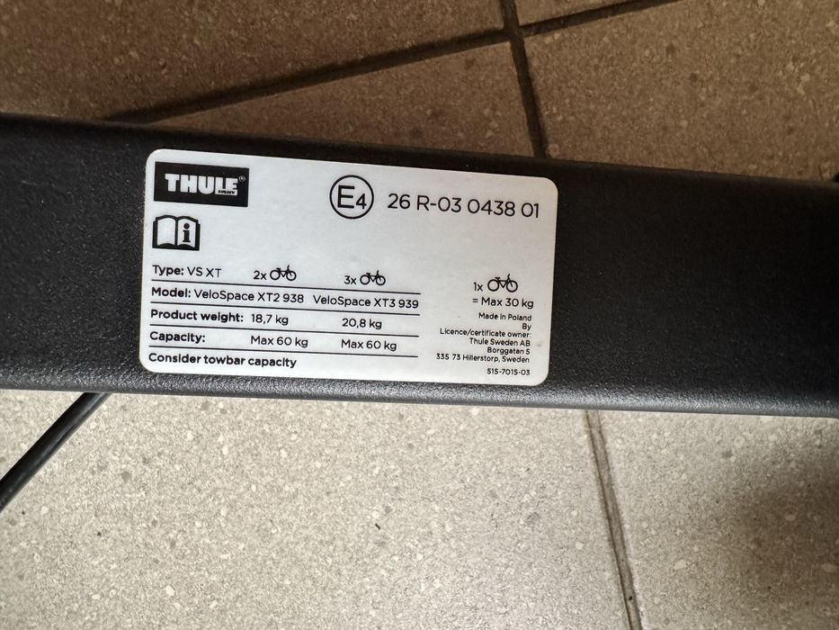 Thule bagażnik na hak Velo Space XT3 na 4 rowery