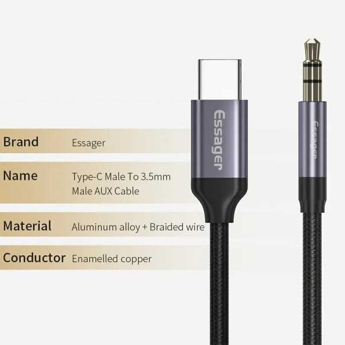 1m Przejściówka USB-C do Mini Jack 3.5mm - Adapter Radio AUX Smartfon