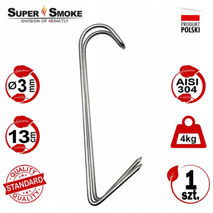 Hak Wędzarniczy Super Smoke do tusz ryb uniwersalny 3mm Standard 13cm
