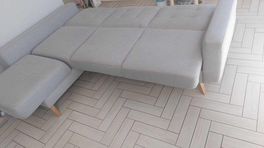 Narożnik sofa z funkcją spania, duzy pojemnik na posciel, nowoczesny