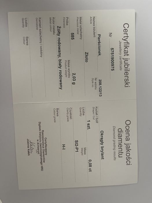 Pierścionek zaręczynowy  złoto 585 z diamentem