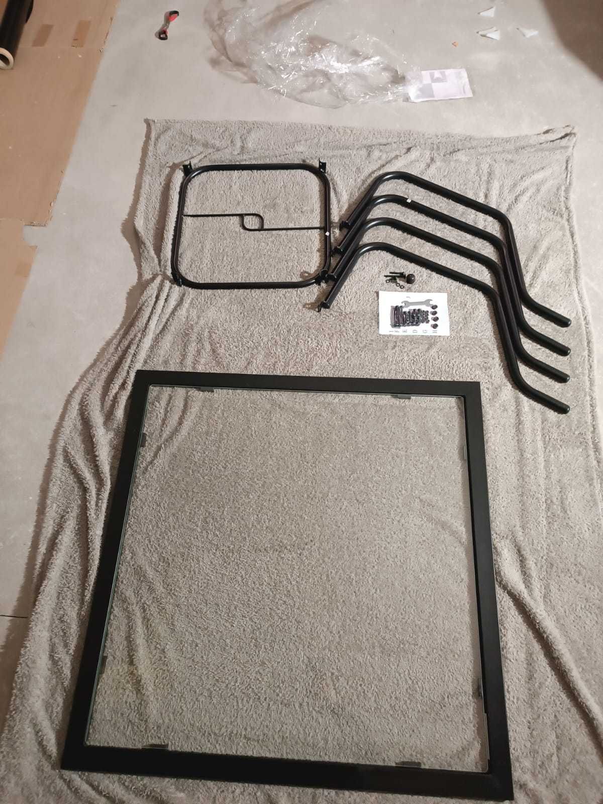 Stolik Stół Ogrodowy ze Szklanym Blatem Czarny Kwadratowy 89x89x72cm