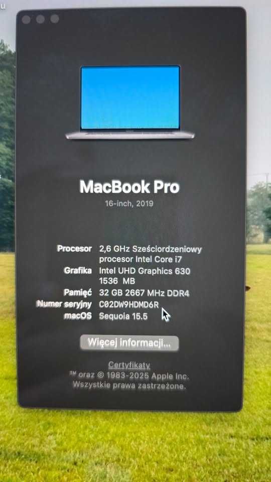 Mac Book PRO 2019 15,6 - stan bardzo dobry