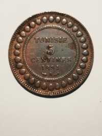 Moeda de 5 Centimes 1891 da Tunísia em muito bom estado de conservação