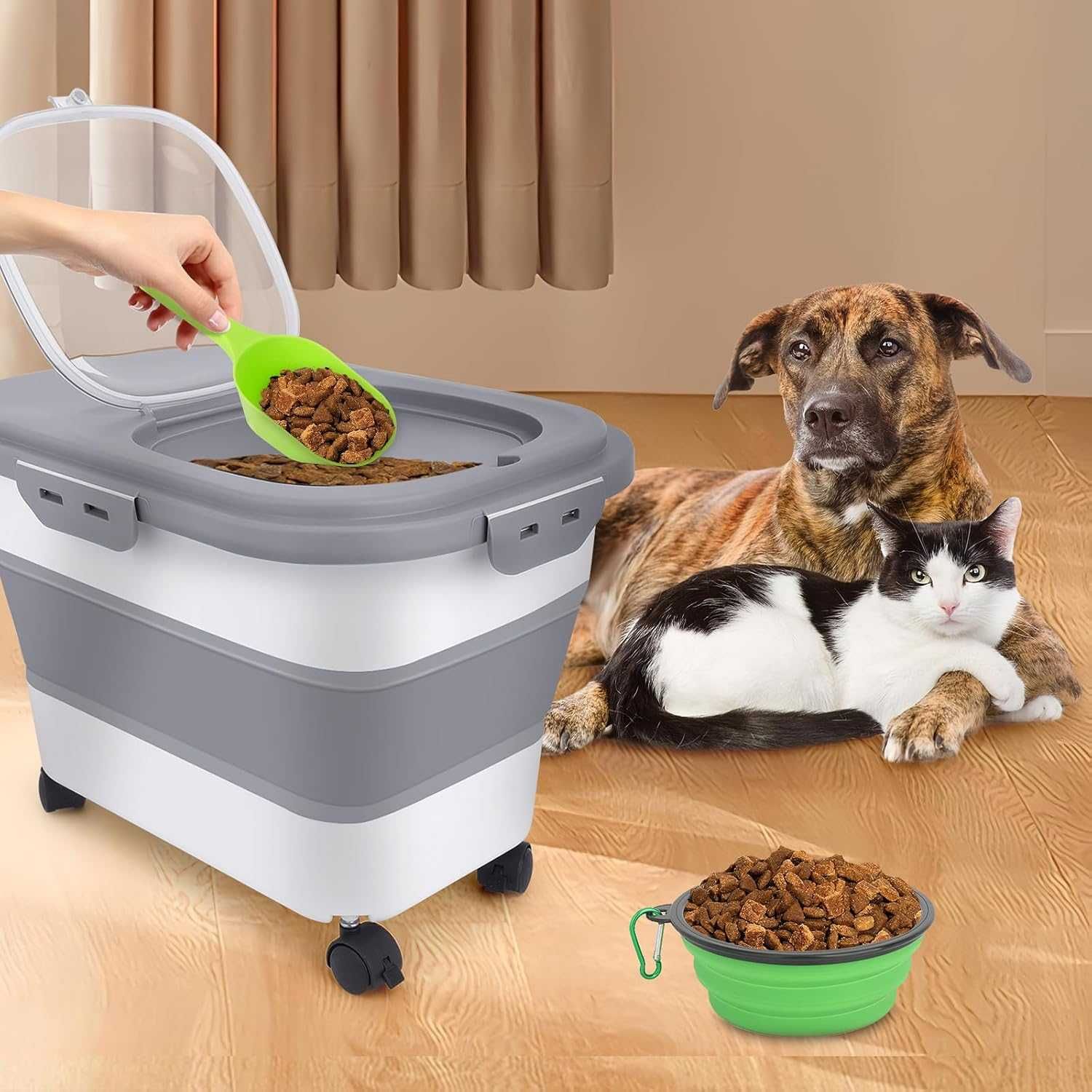 Wuciray Pojemnik na Karmę dla Psa 7-10 kg Składany z Kółkami