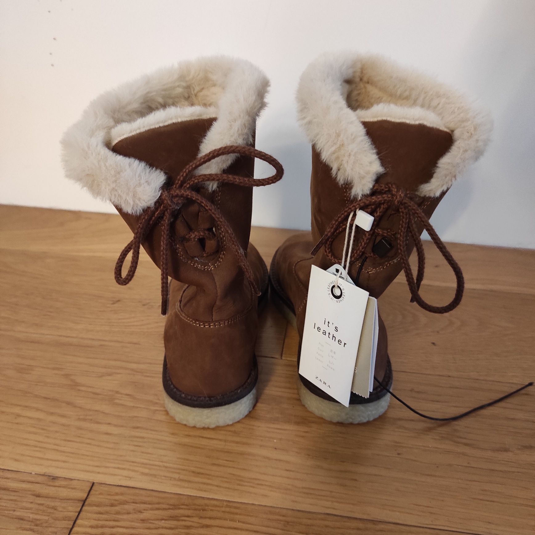 28 NOWE Zara buty buciki kozaki śniegowce na zimę skórzane z futrem fu