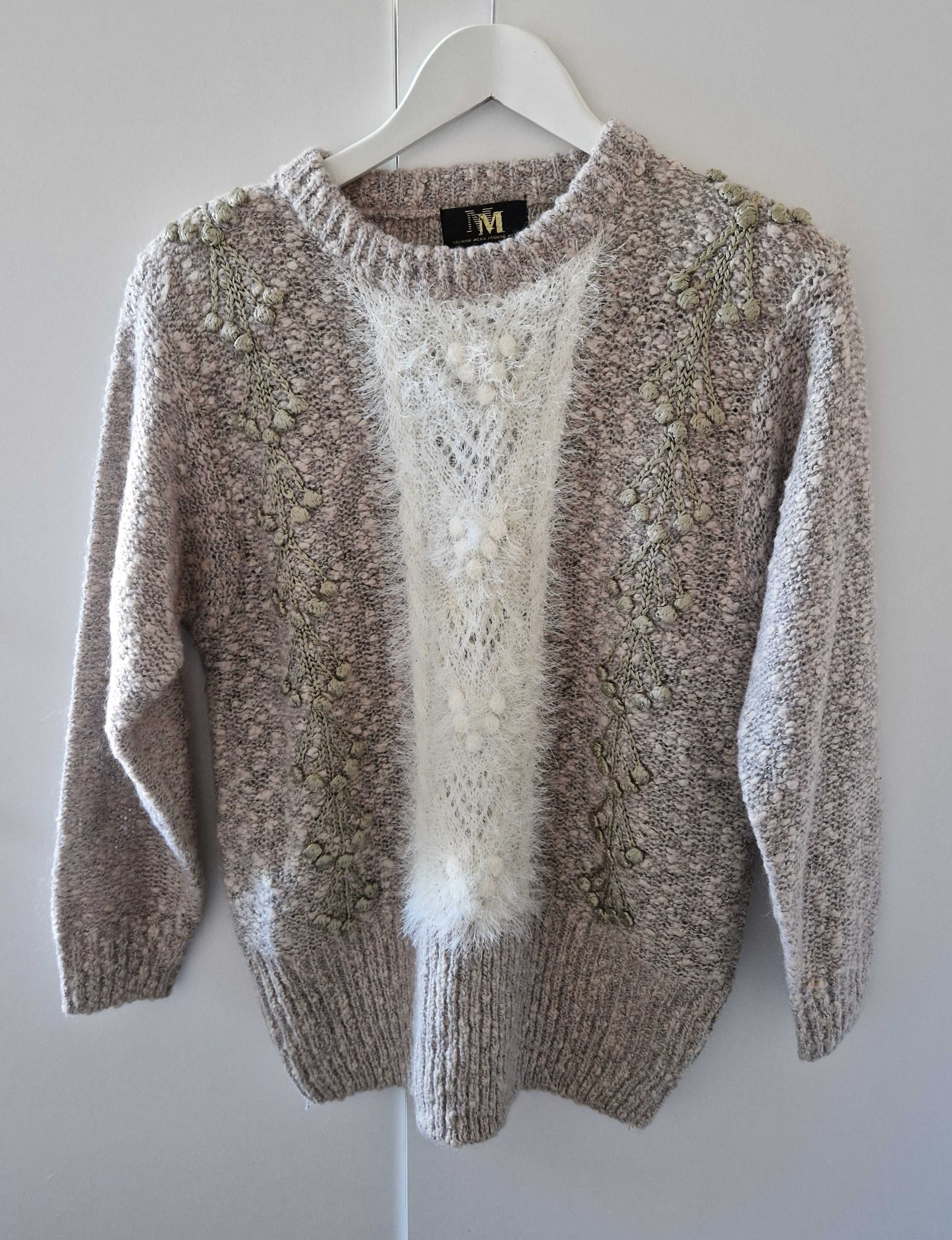 Elegancki ciepły sweter luksusowej wełny z kóz angorskich, 40 XL, L