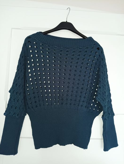 Granatowy sweter damski ażurowy S