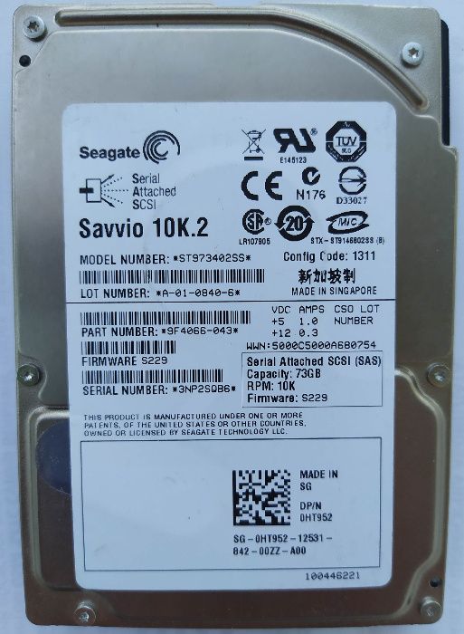 Диск Seagate/Dell SAS 73Gb 10K ST973402SS 0HT972 2.5" 3G SP тестирован