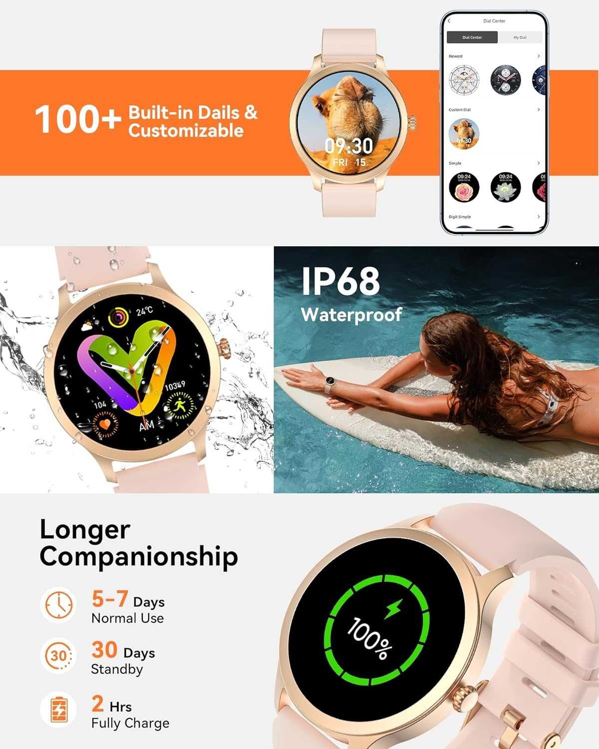 Smartwatch GO SPORT dla kobiet model LW92 PINK GOLD POLSKIE menu!