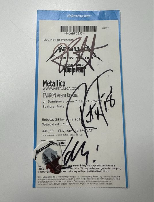 Oryginalna kostka gitarowa Metallica Kraków 28.04.2018