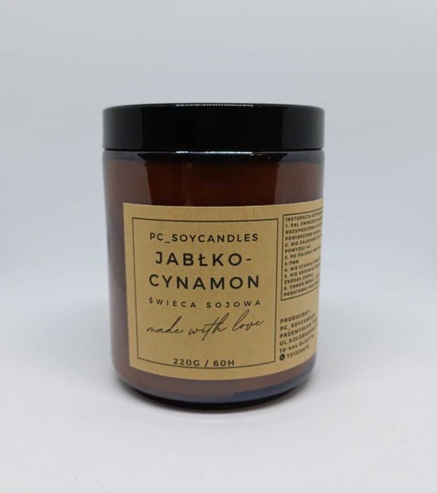 Świeca Sojowa Zapachowa Jabłko-cynamon 250ml 60h