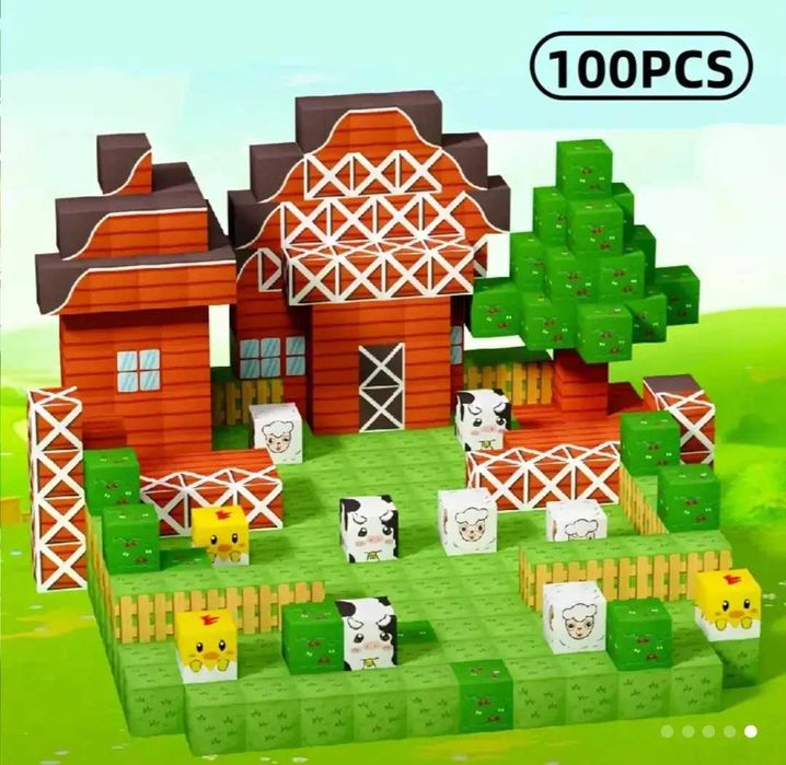 Магнітний конструктор Майнкрафт 100 кубиків minecraft Ліс Замок Сад