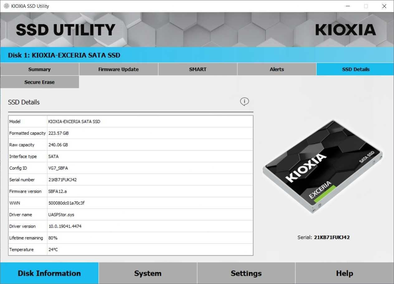 Dysk KIOXIA 240GB 2,5" SATA SSD EXCERIA - używany, sprawny