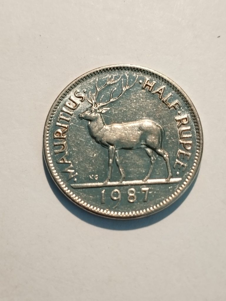 Moeda de 1/2 Rupee 1987 não circulada Ilhas Maurícias