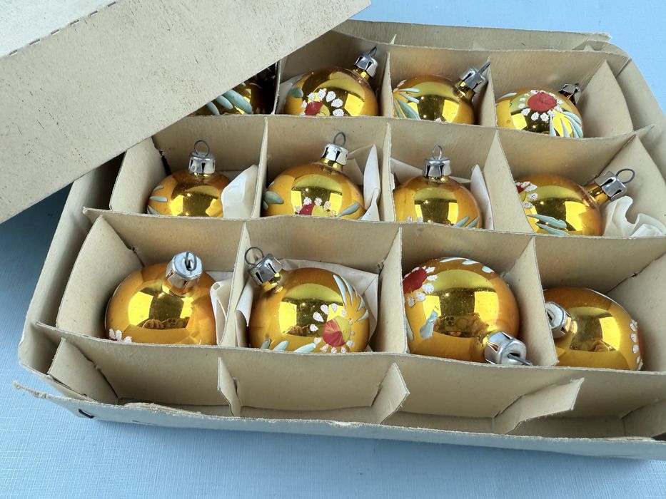 Bombki choinkowe złote szklane 12 szt  świąteczne prl