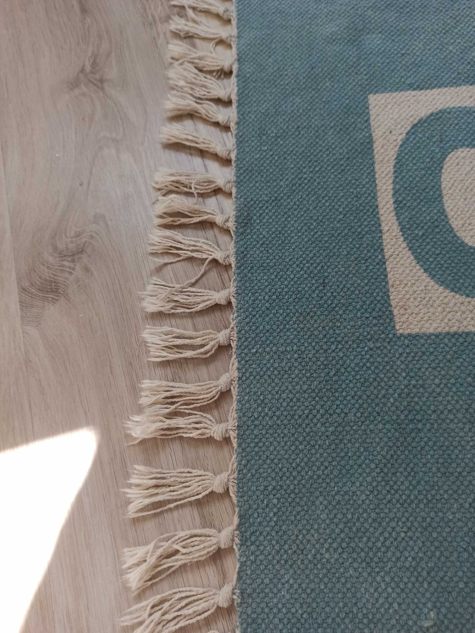 Dywanik chodnik 100% bawełna błękitny one live dywan frędzle