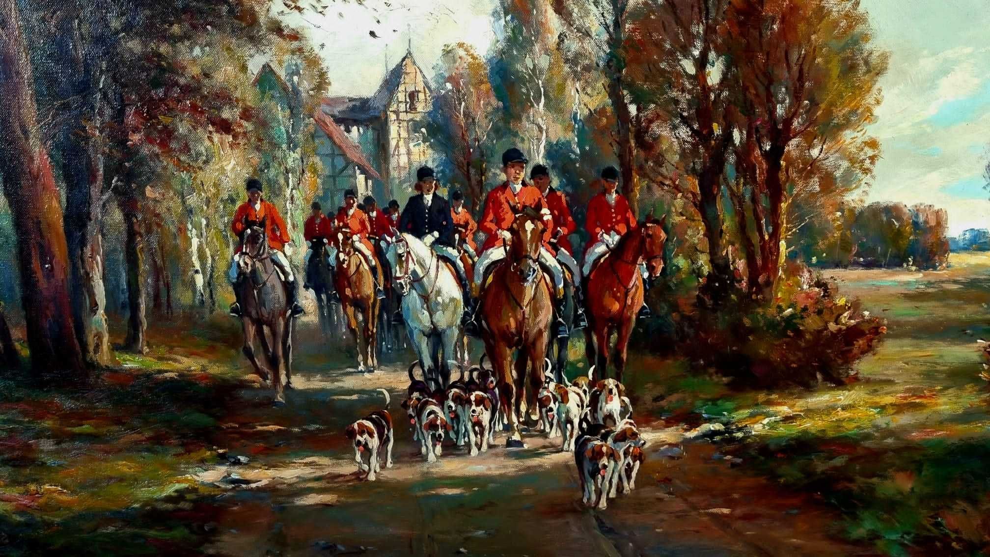 Wyjazd na polowanie, olej/płótno, Horst Altermann ur. 1925 zm.1978