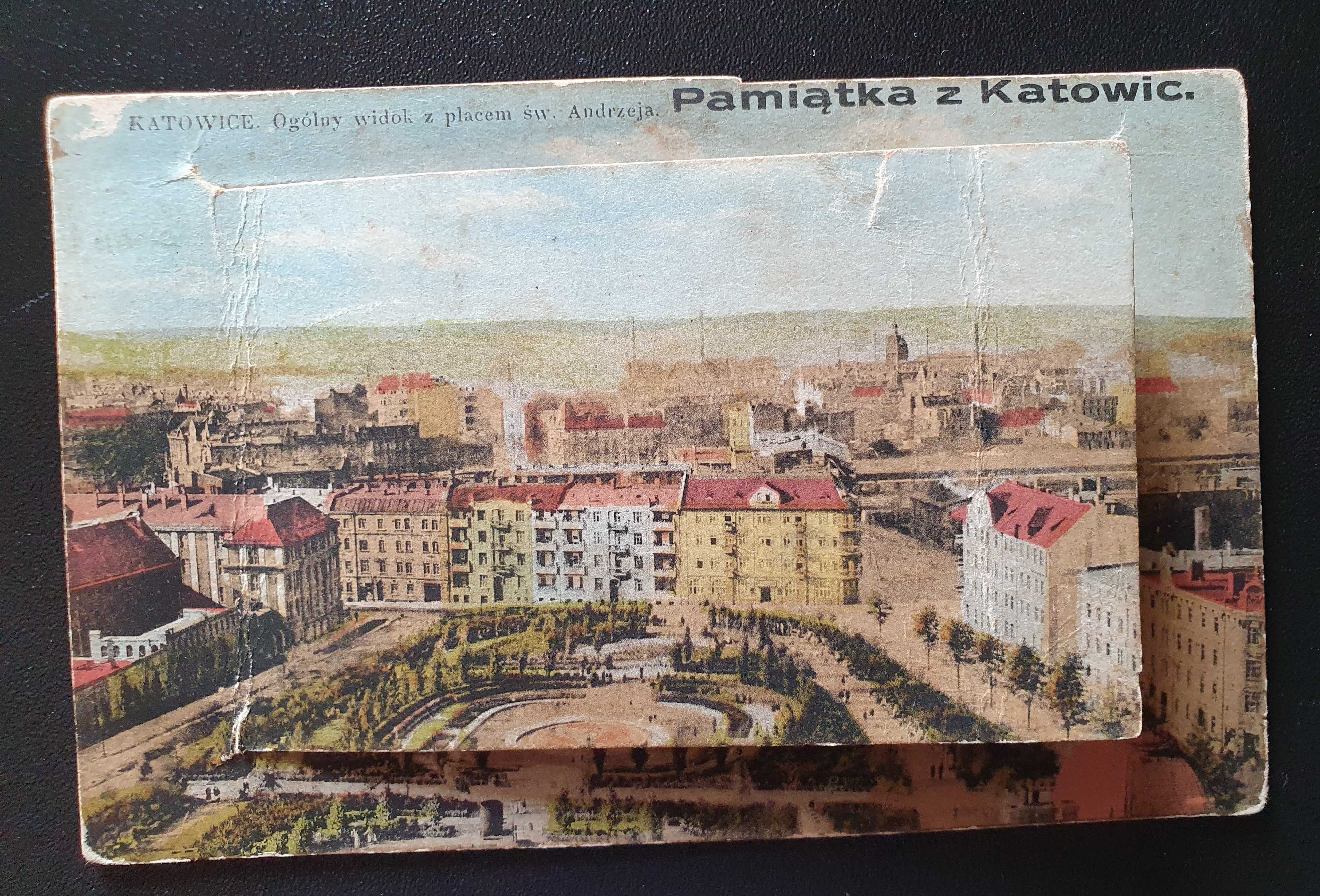 Pamiątka z Katowic 1938 r. pocztówka z miniaturami