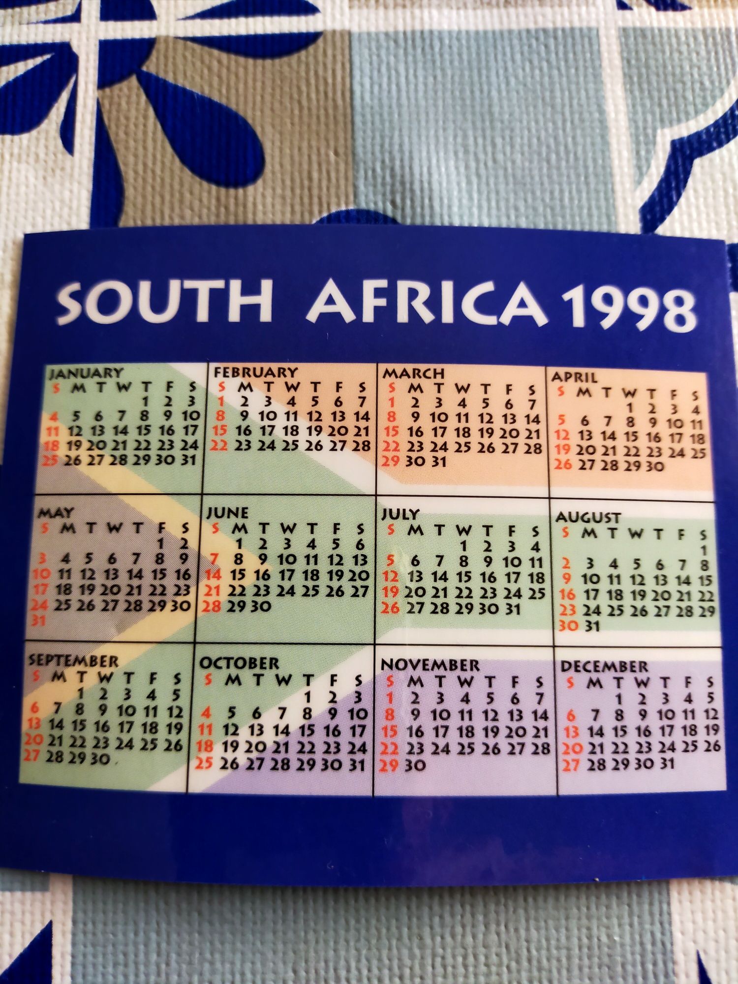 Calendário de África do Sul 1998