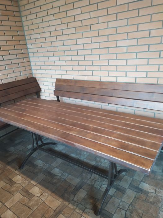 Стіл та лави,набір меблів садових,дерево та метал