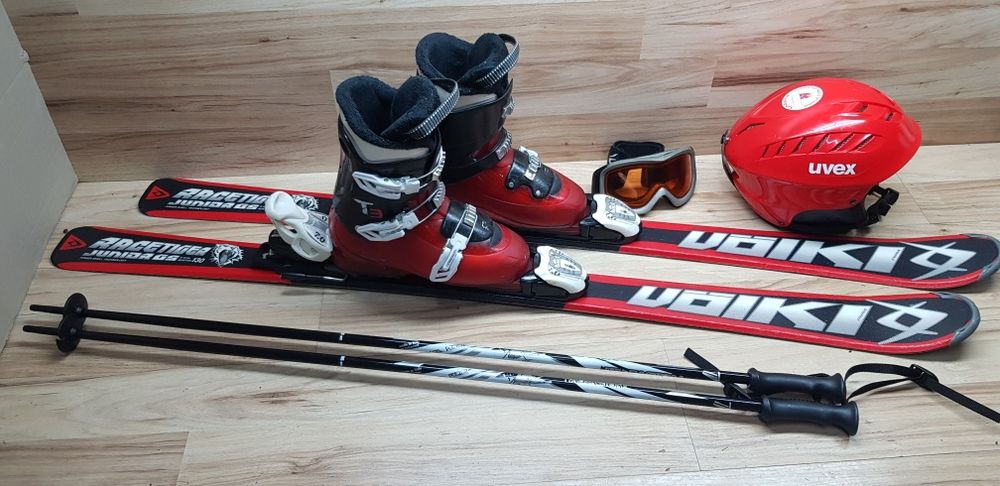 Komplet Narty 130 cm VOLKL Buty roz 38.5 Kijki Kask Gogle