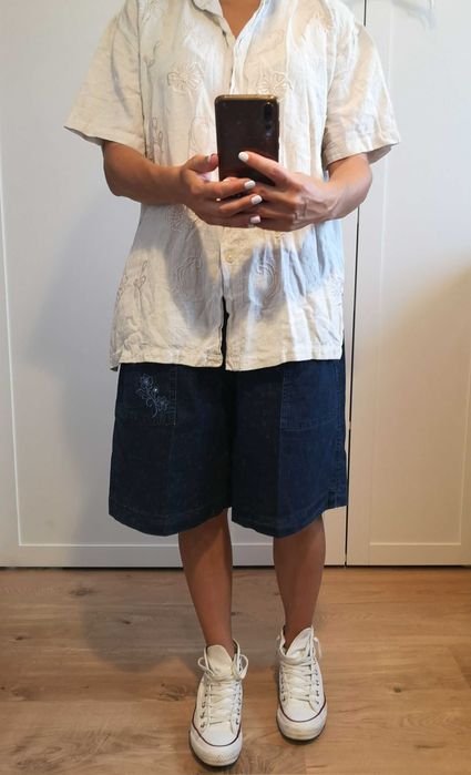 SPIDER luźna koszula vintage z domieszką lnu kremowa r. M / over size