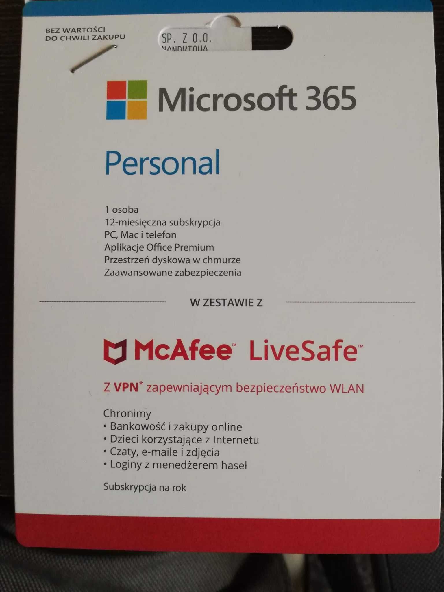 Microsoft OFFICE 365 Personal + Mcafee