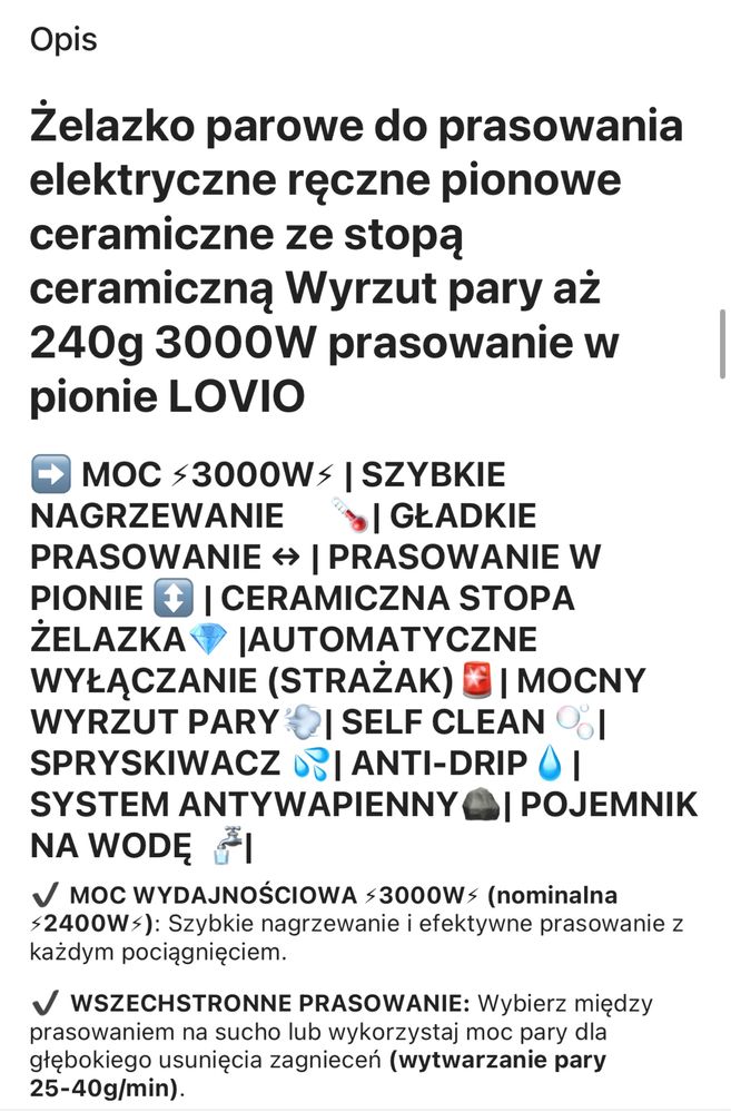 Żelazko duze parowe pion i poziom para