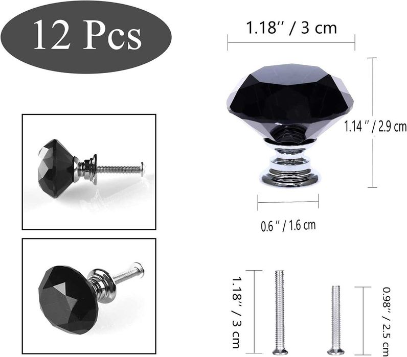 12x KRYSZTAŁOWA GAŁKA Meblowa uchwyt 30mm KRYSZTAŁ