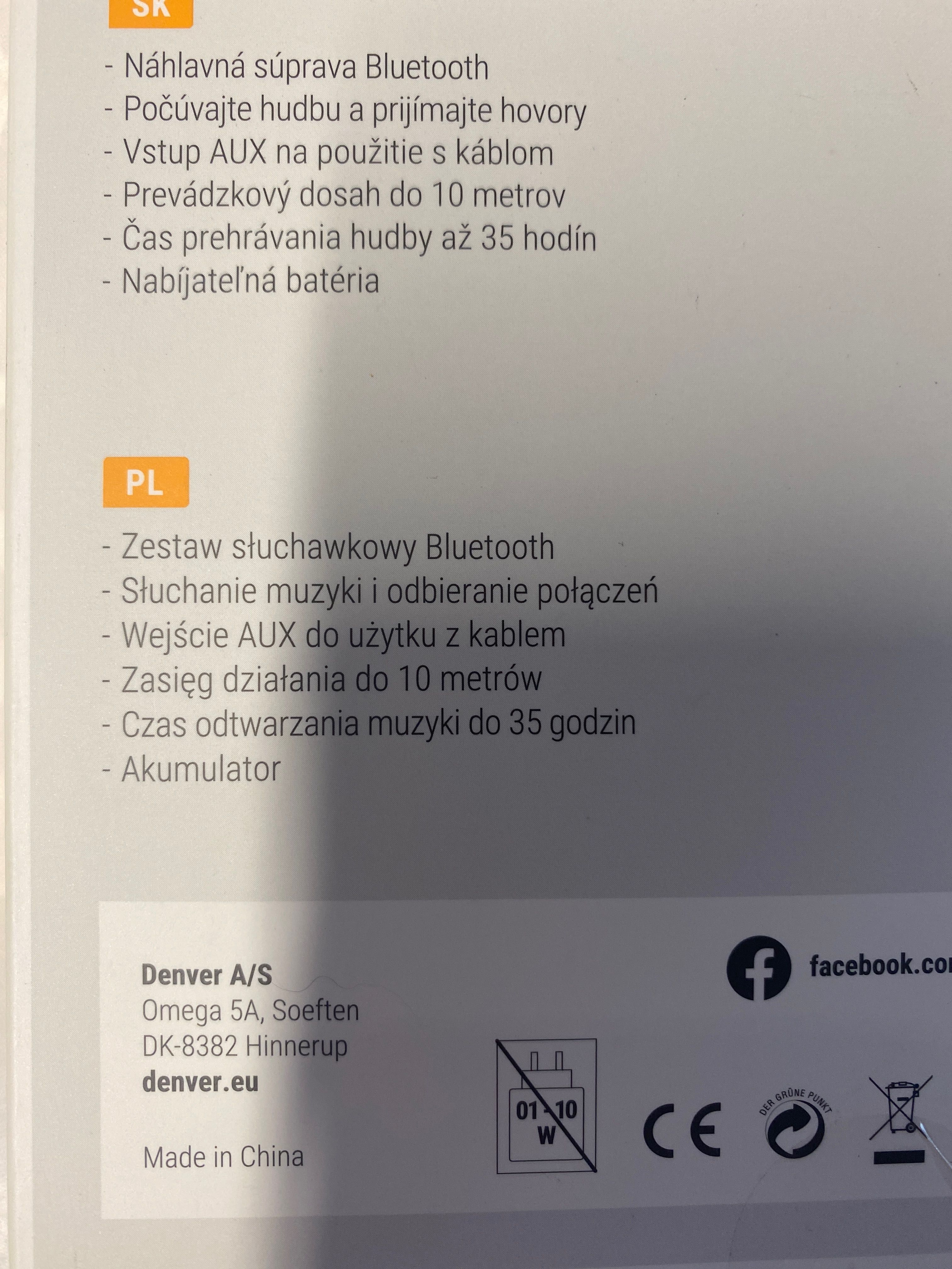 Denver słuchawki Bluetooth bezprzewodowe