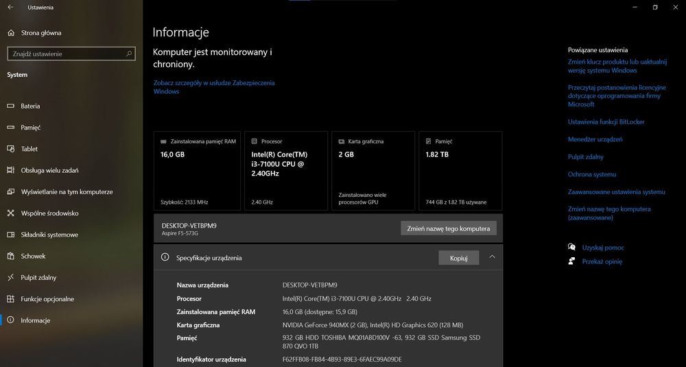 Laptop Acer aspire F15