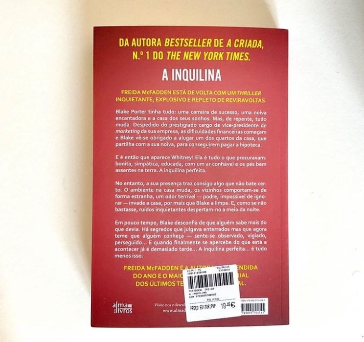 Livro “ A Inquilina” de Freida McFadden