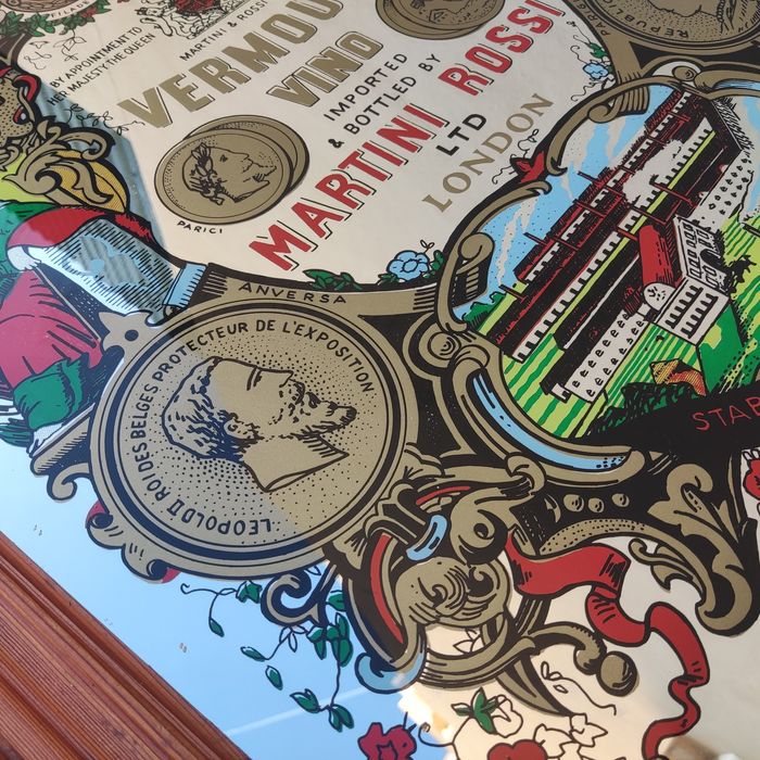 Grande quadro antigo espelhado publicitário da Martini Vermouth - vint