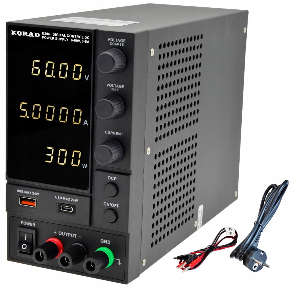 Zasilacz labolatoryjny KORAD U206 60V 5A USB 24W typ A typ C pomiar mo