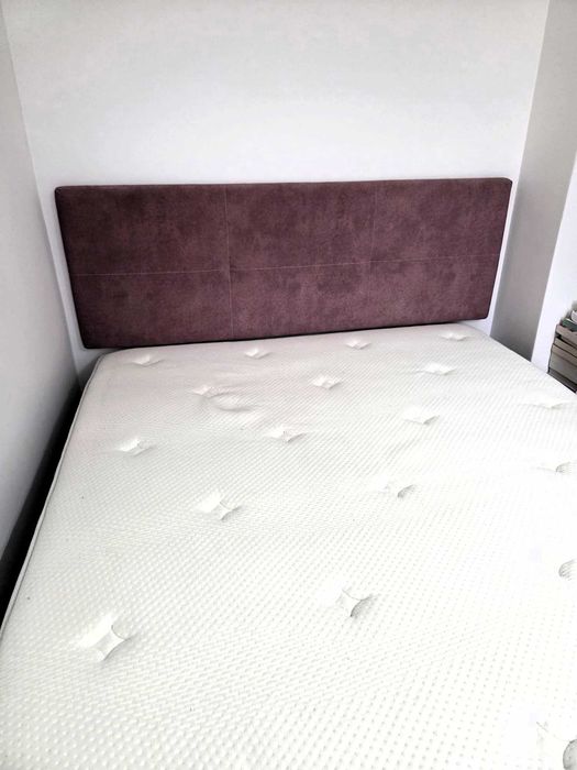 Sommier Estofado Rosa com Cabeceira e Colchão Molas 140 x 190