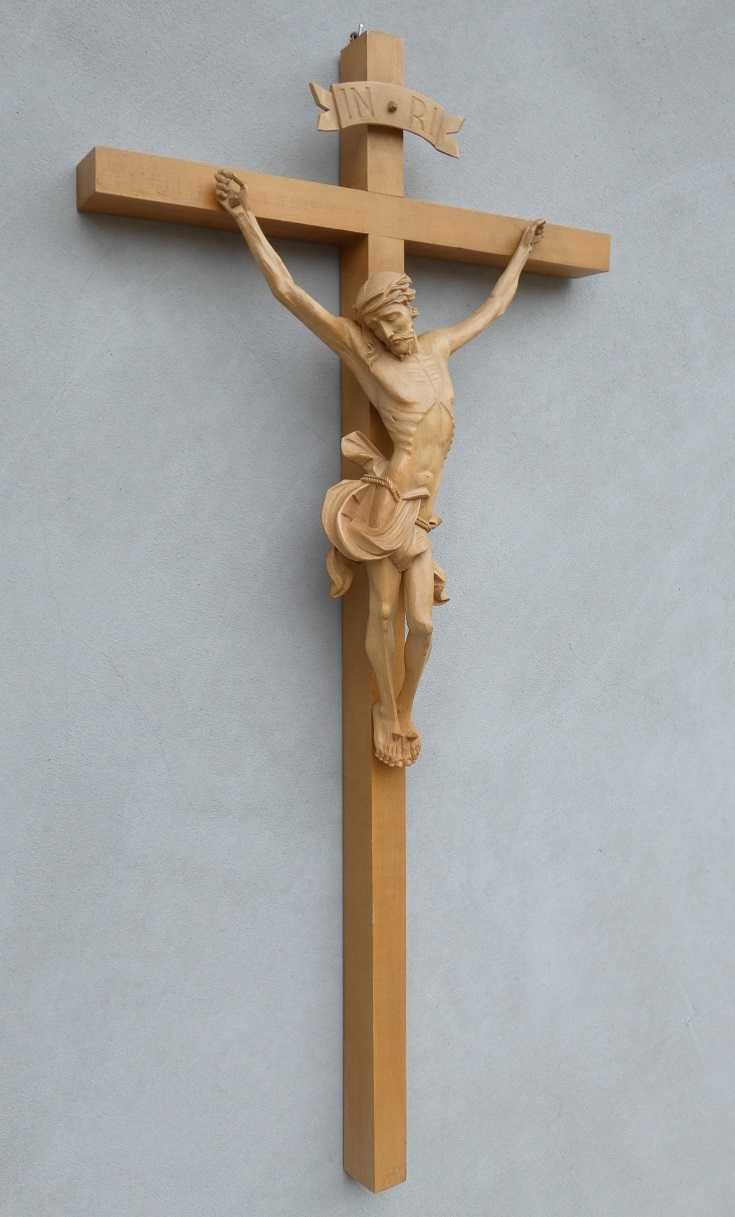 Wiszący Krzyż krucyfiks JEZUS drewno 76 cm PASYJKA