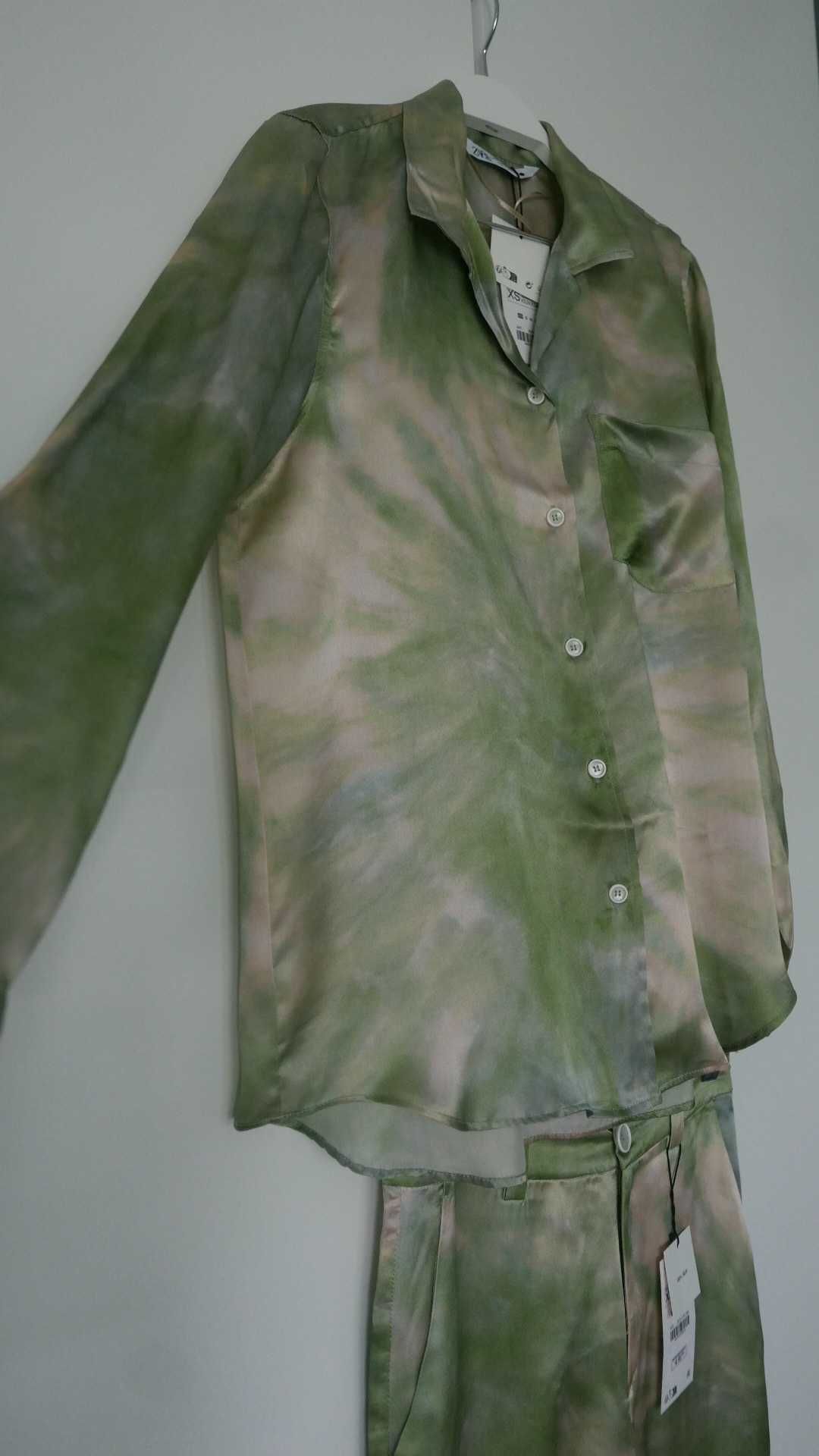 Zara jedwabny komplet spodnie+koszula XS