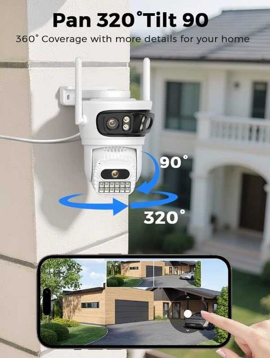 Уличная камера видеонаблюдения 12МП 6K WIFI три объектива iCSee