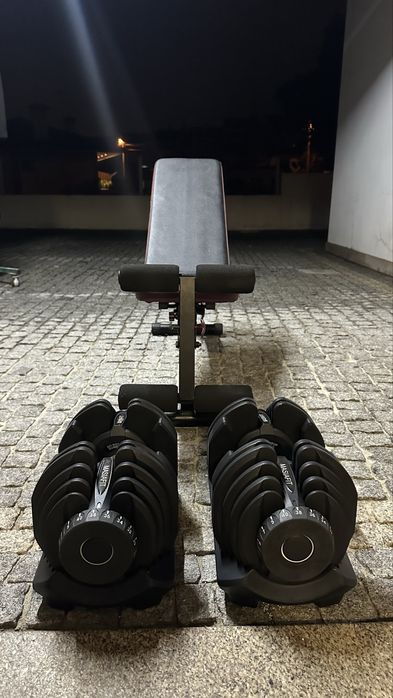 Halteres ajustáveis 40kg + banco inclinável