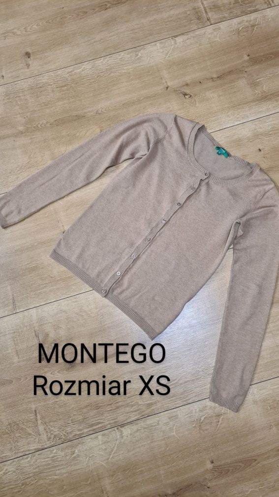 Sweter Kardigan MONTEGO. Rozmiar XS. Beżowy