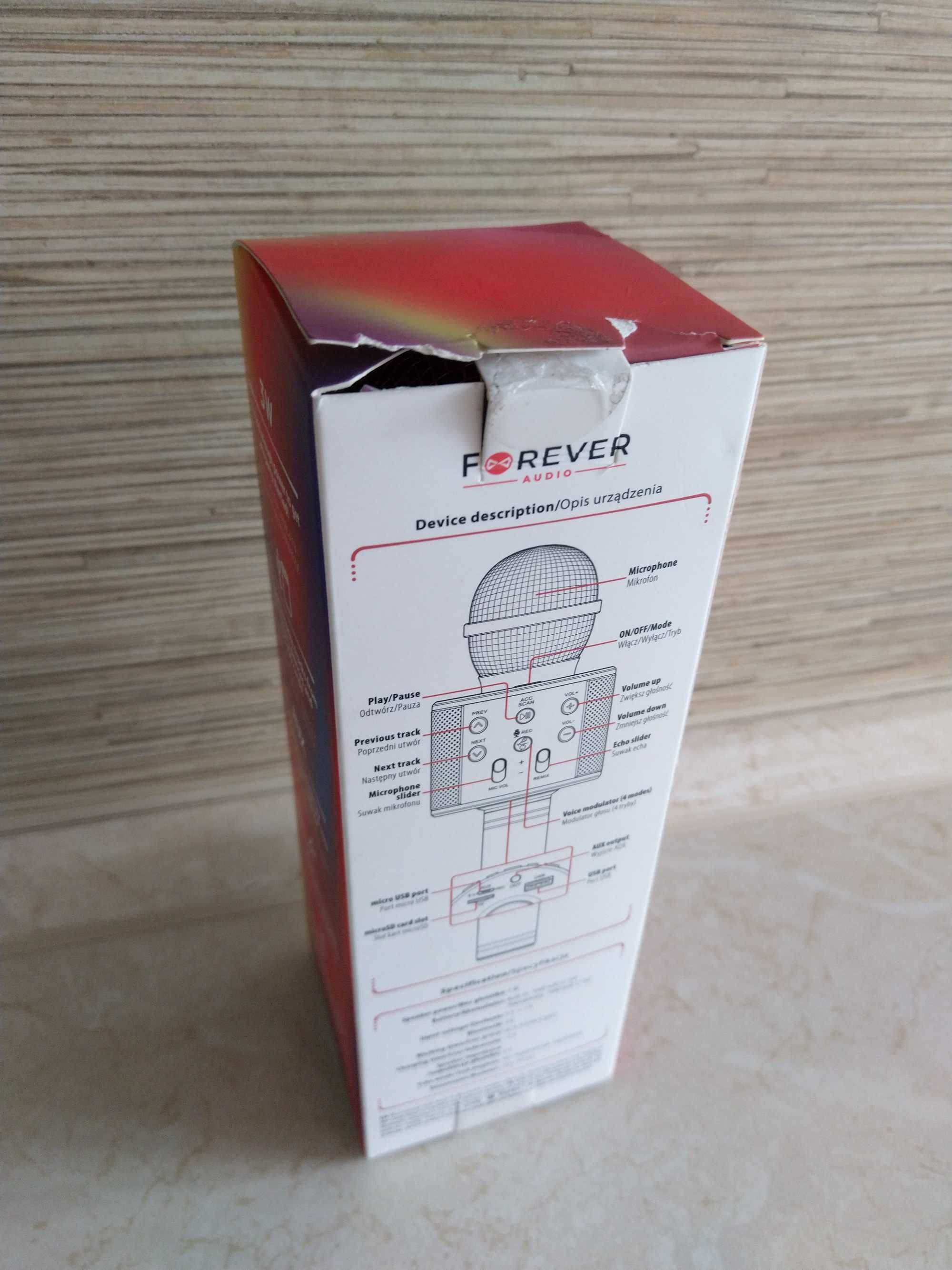 OKAZJA Mikrofon karaoke bezprzewodowy Aux USB Bluetooth MikroSD 3W