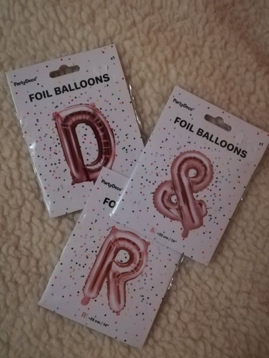 Balony foliowe litery D & R kolor rose gold, Zestaw 35 cm wysokości