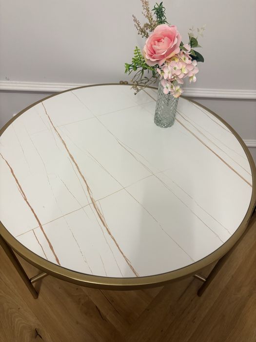 Stolik kawowy złoto kremowy 60 cm.