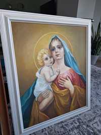 Obraz Matka Boska z dzieciątkiem olejny na płótnie, duży w ramie