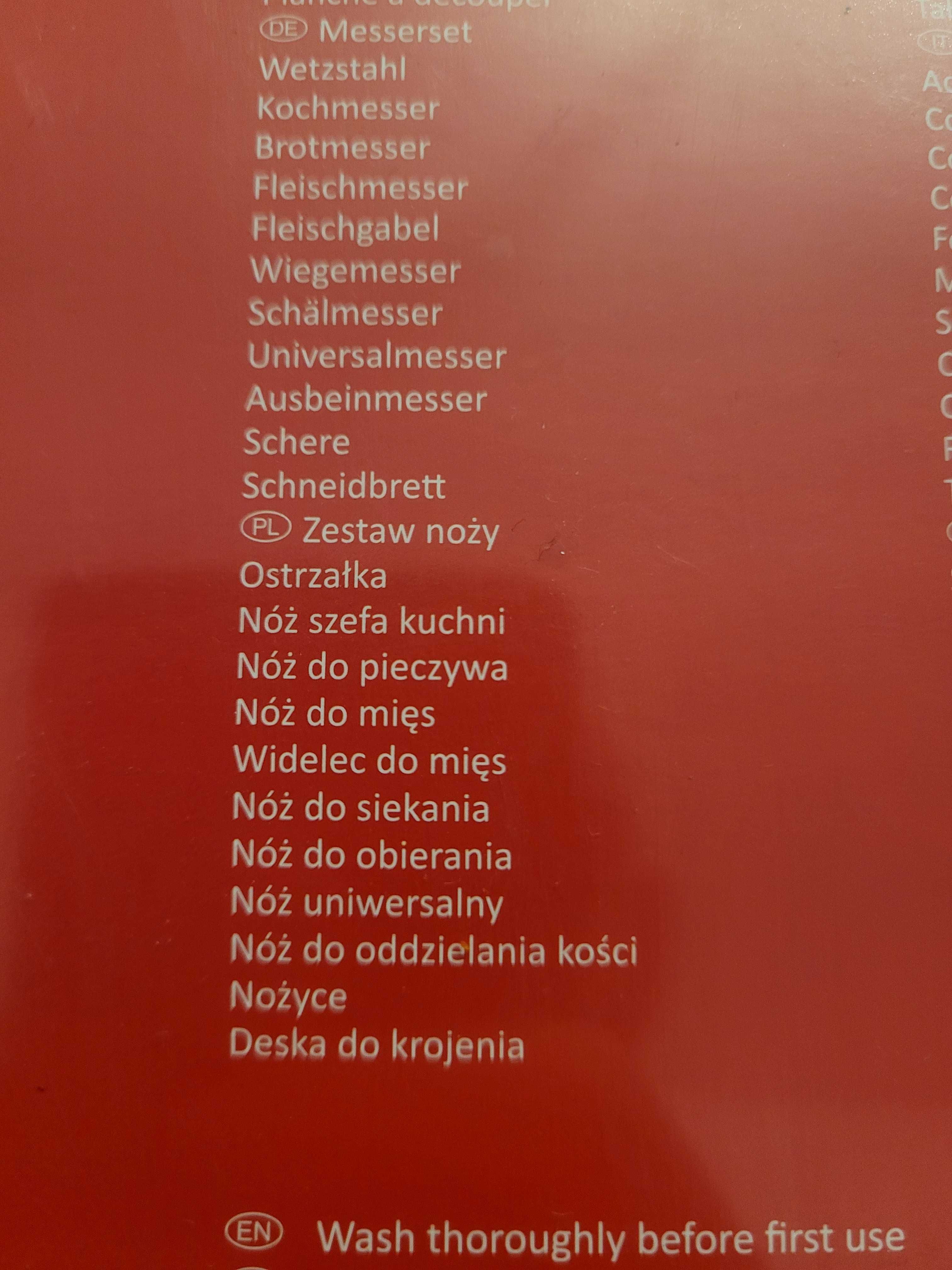 NOWY ZESTAW NOŻY 11 ELEMENTÓW ostrzałka deska do krojenia nożyczki