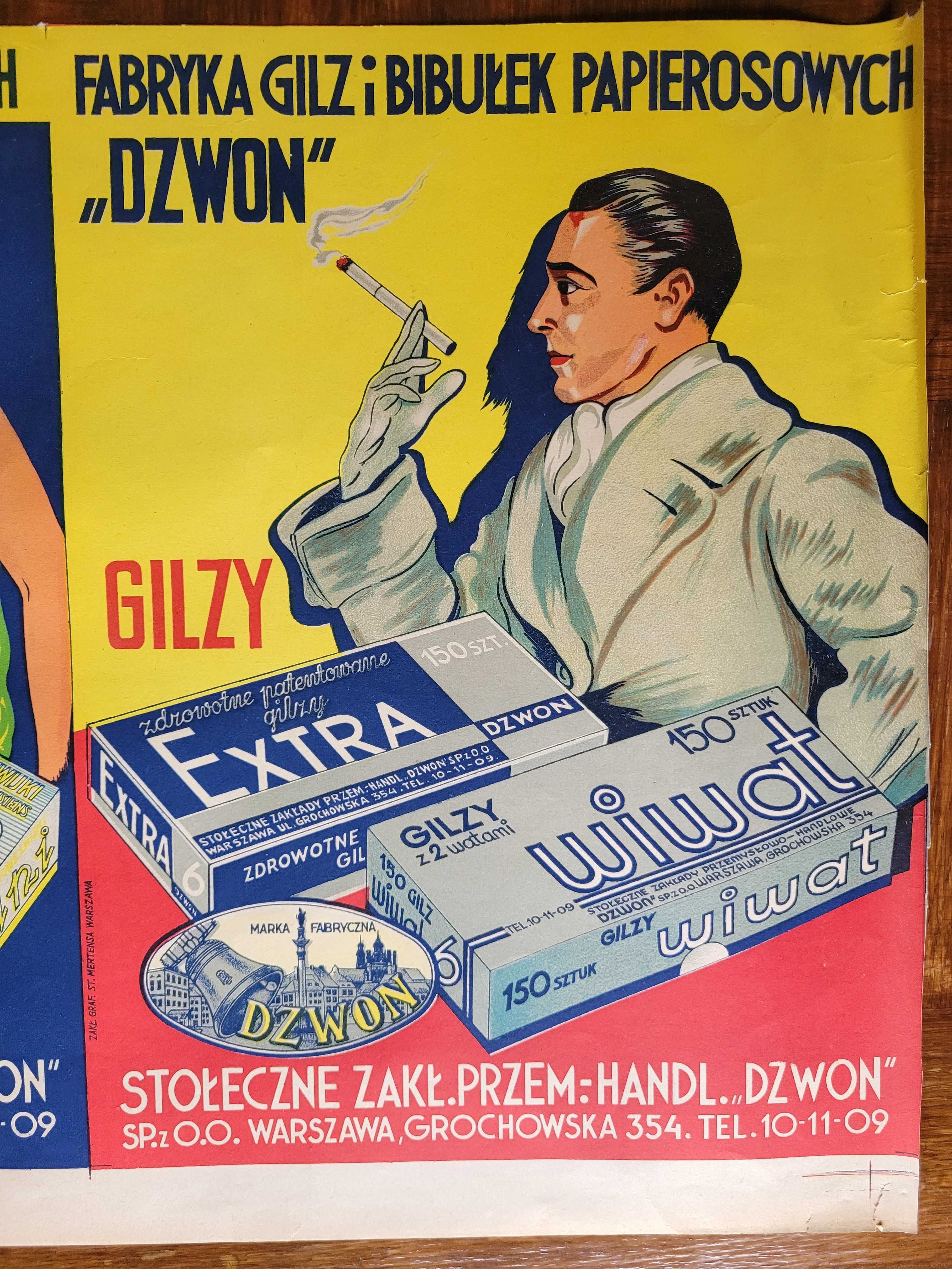 Stary przedwojenny plakat Fabryka Gilz i Bibułek Warszawa