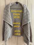American eagle damski sweter kardigan M beżowy szary złota nitka