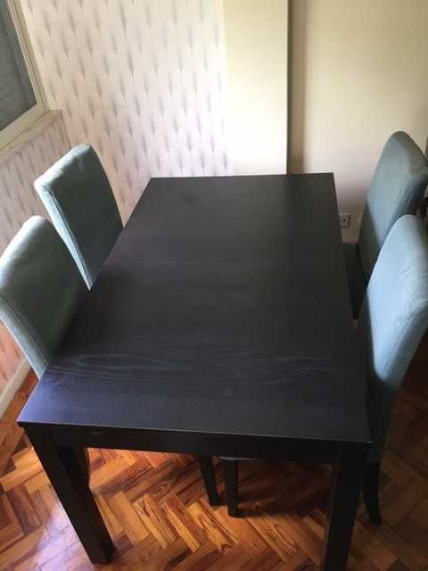 Mesa jantar extensível Bjursta e 4 cadeiras BERGMUND IKEA